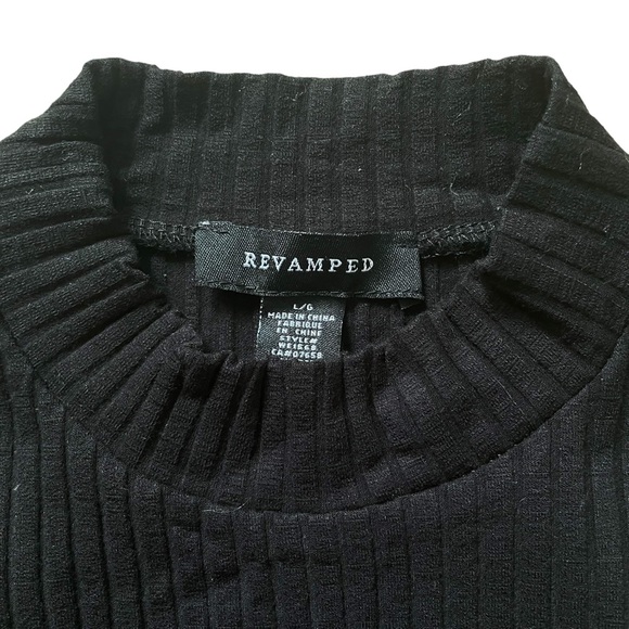 NWOT Revamped Black Ribbed Sleeveless Mock Neck Thong Bodysuit Medium Large - Picture 3 of 5